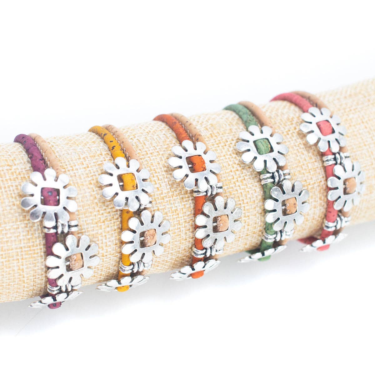 Bohemian Bloom: Handmade Floral Cork Charm Bracelet-0