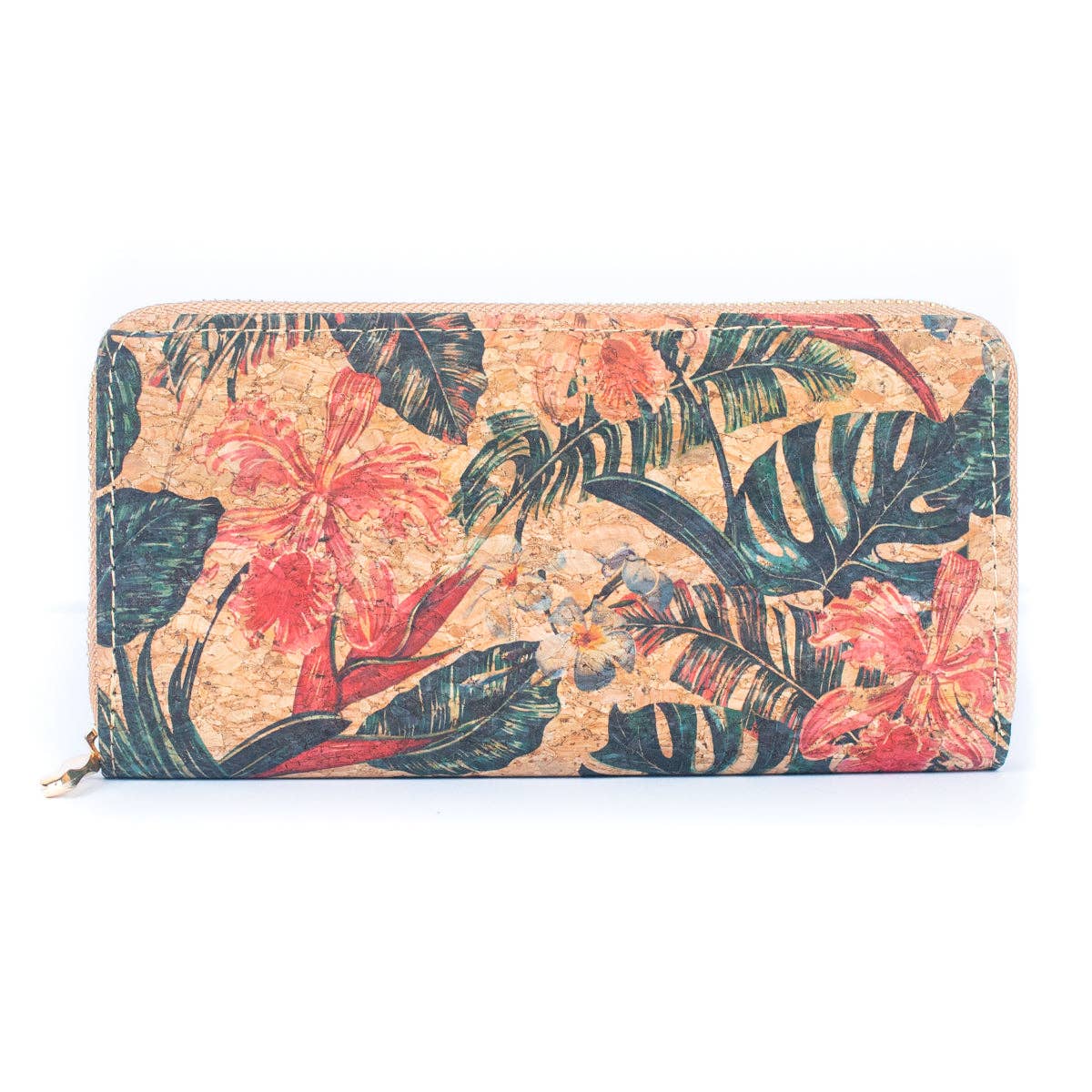 Natural cork with flower pattern zipper wallet BAGD-191-12