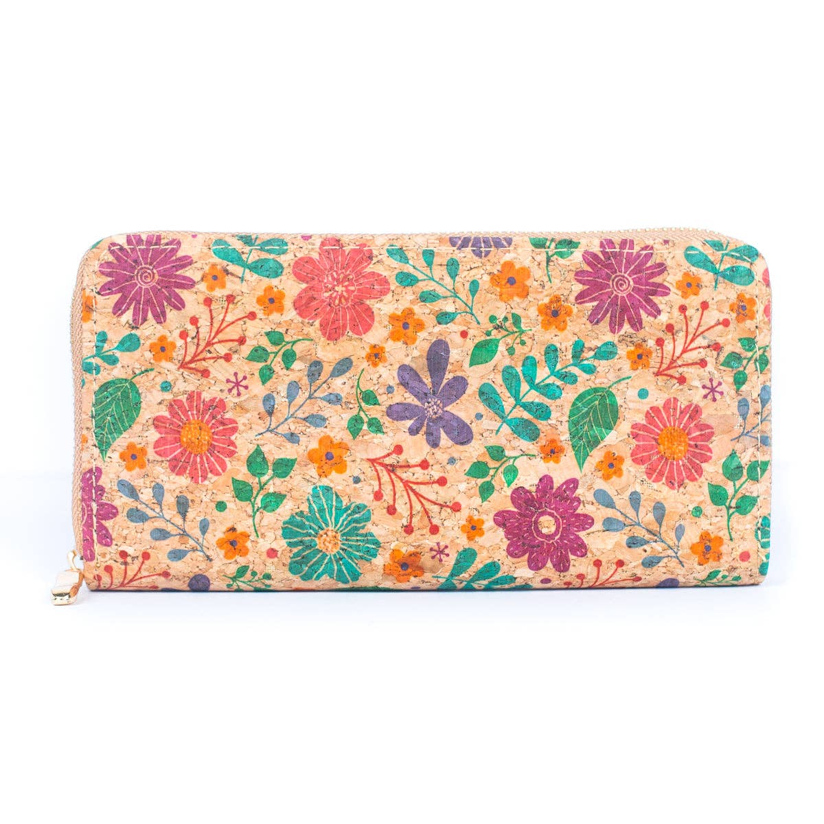 Natural cork with flower pattern zipper wallet BAGD-191-8