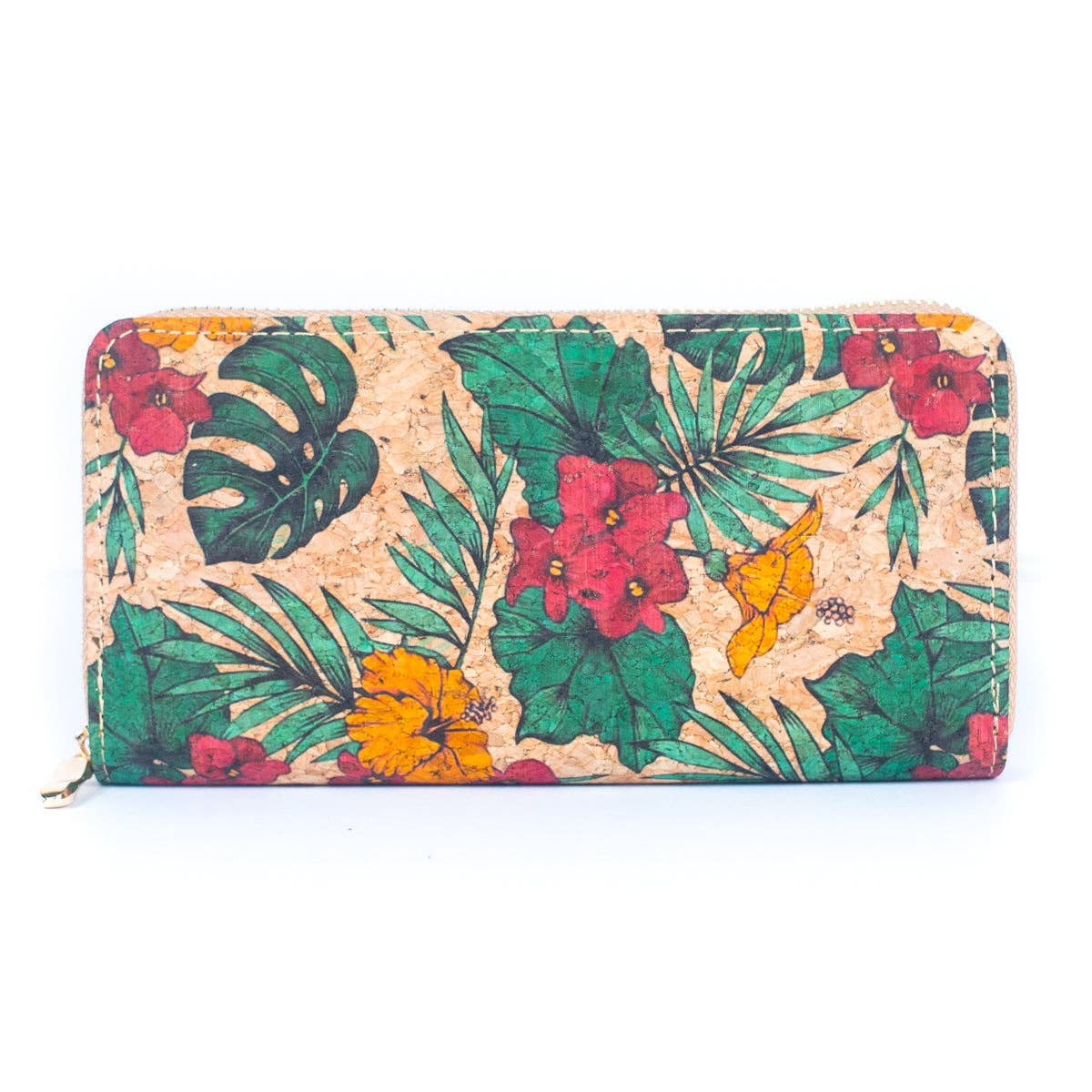 Natural cork with flower pattern zipper wallet BAGD-191-13