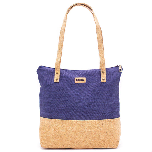 Blue Textile With Cork Women's Tote Bag BAG-623-D-0