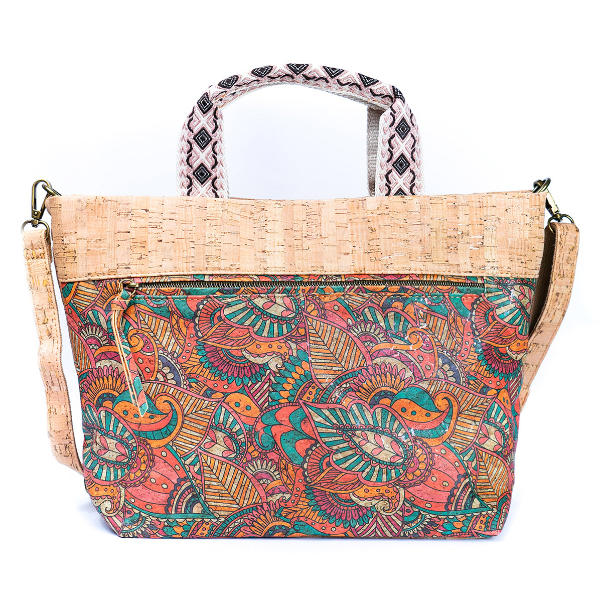 Natural Cork Tote with Printed Design and Cotton Woven Handles BAGF-087-10