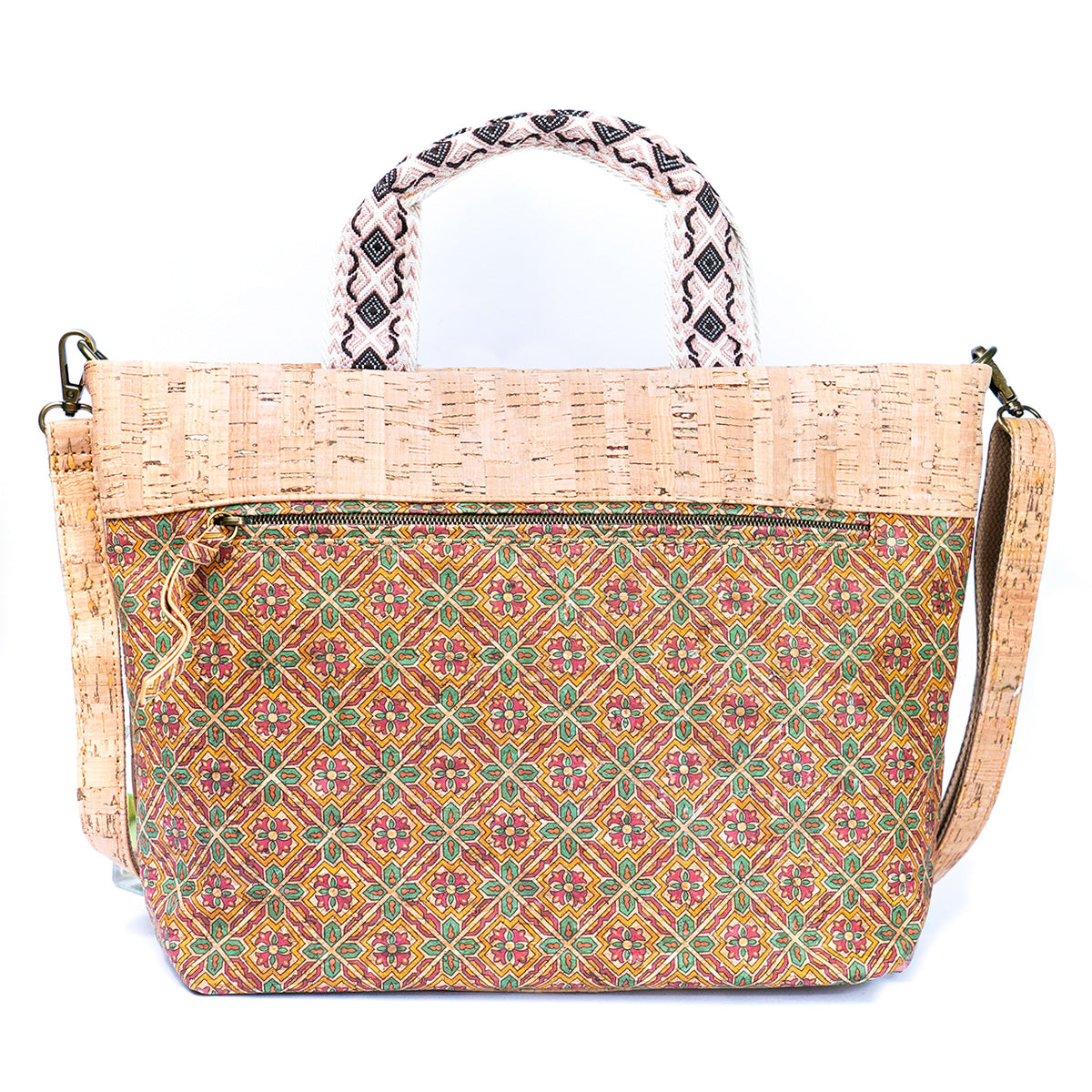 Natural Cork Tote with Printed Design and Cotton Woven Handles BAGF-087-11