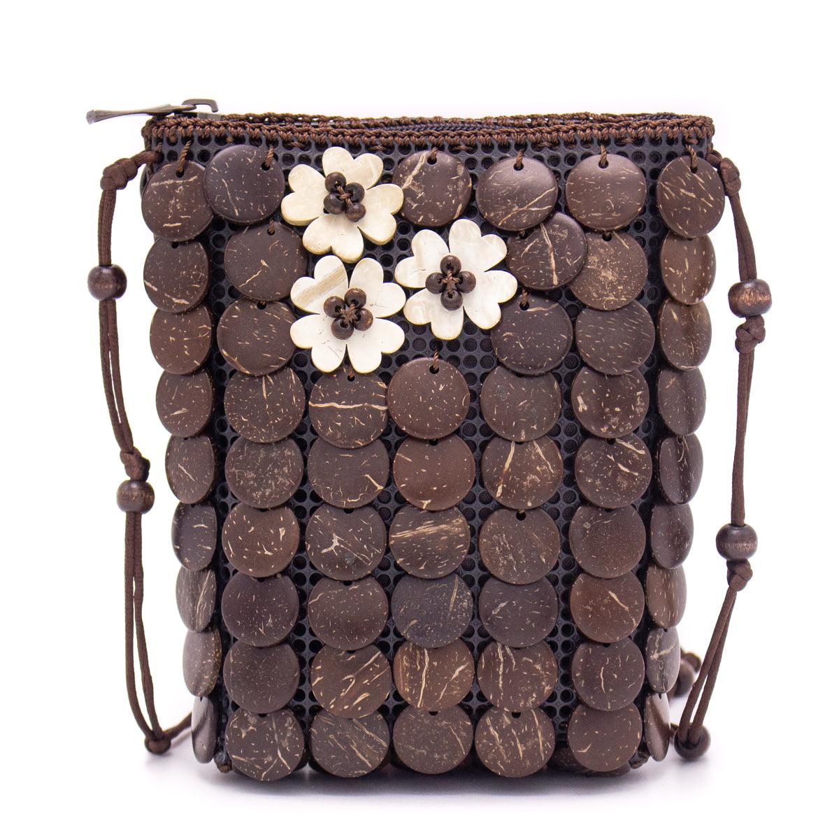 Natural coconut shell handmade crossbody bag ECB-021-2