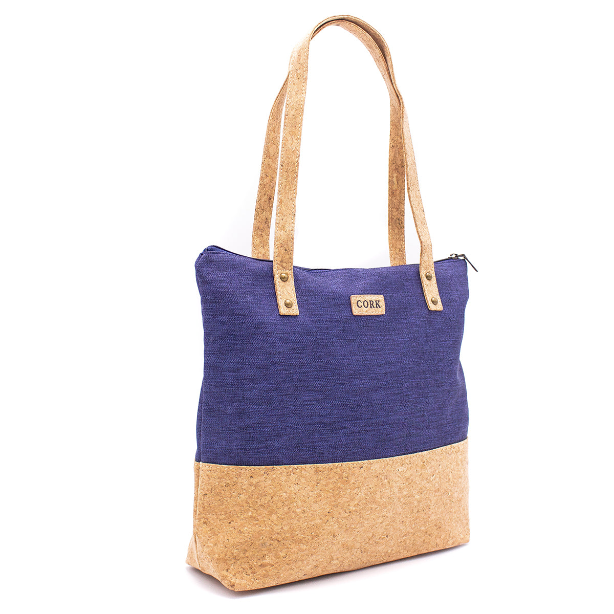 Blue Textile With Cork Women's Tote Bag BAG-623-D-1