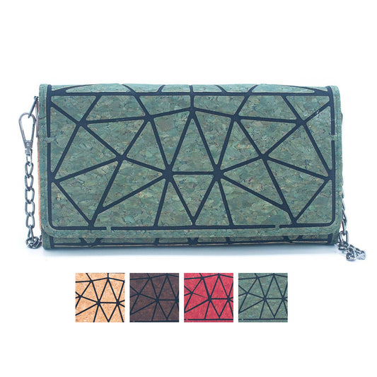 Geometric Pattern Natural Cork with Chain Ladies phone Wallet and Crossbody Bag BAG-2217-0