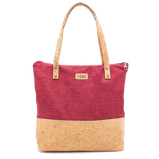 Wine Red Textile With Cork Women's Tote Bag BAG-623-A-0