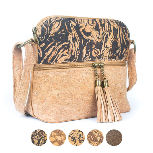 Tassel Zip Pocket Women's Natural Cork Crossbody Bag BAG-2291-0