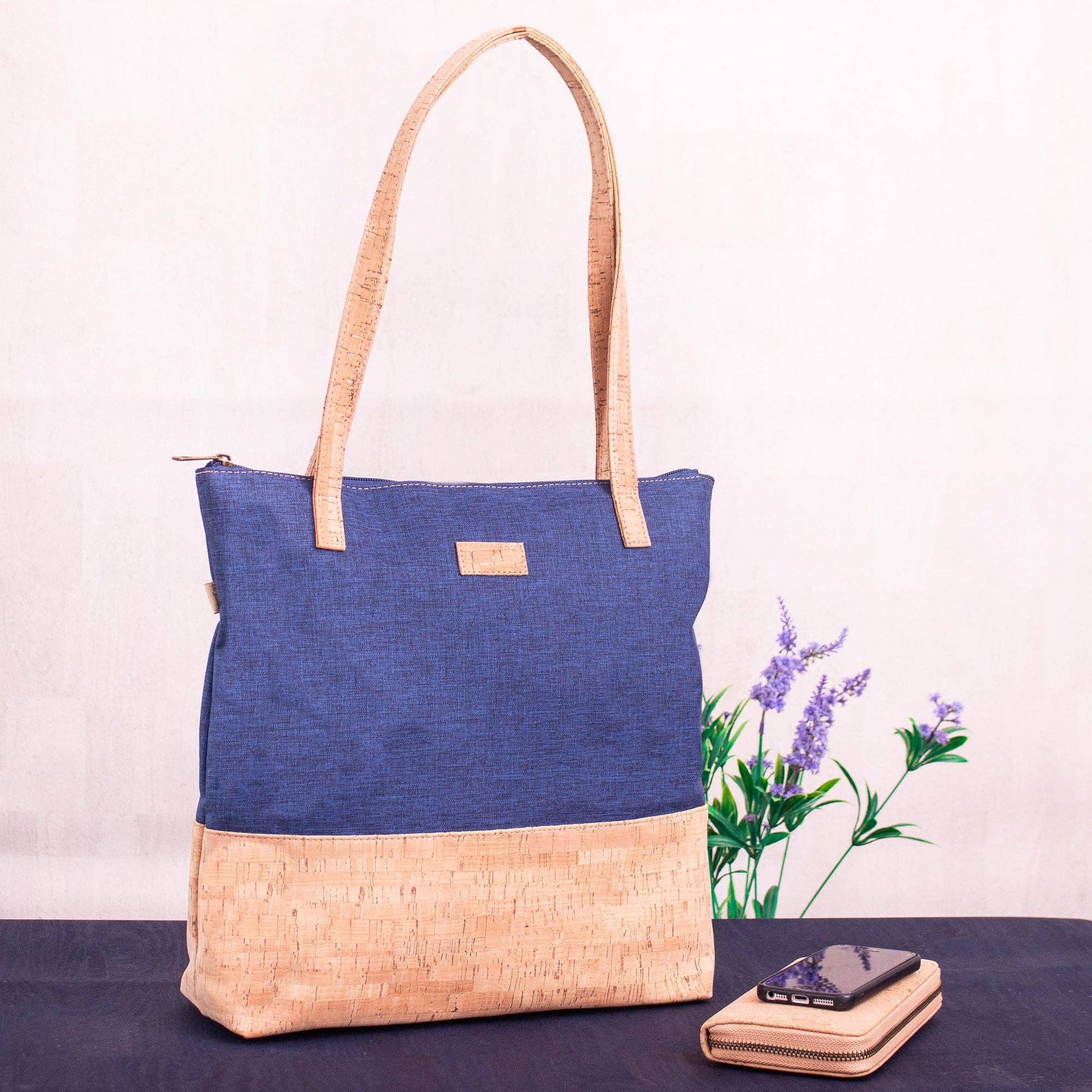 Cork with Denim Blue fabric women's Tote bag BAG-2057-C-2
