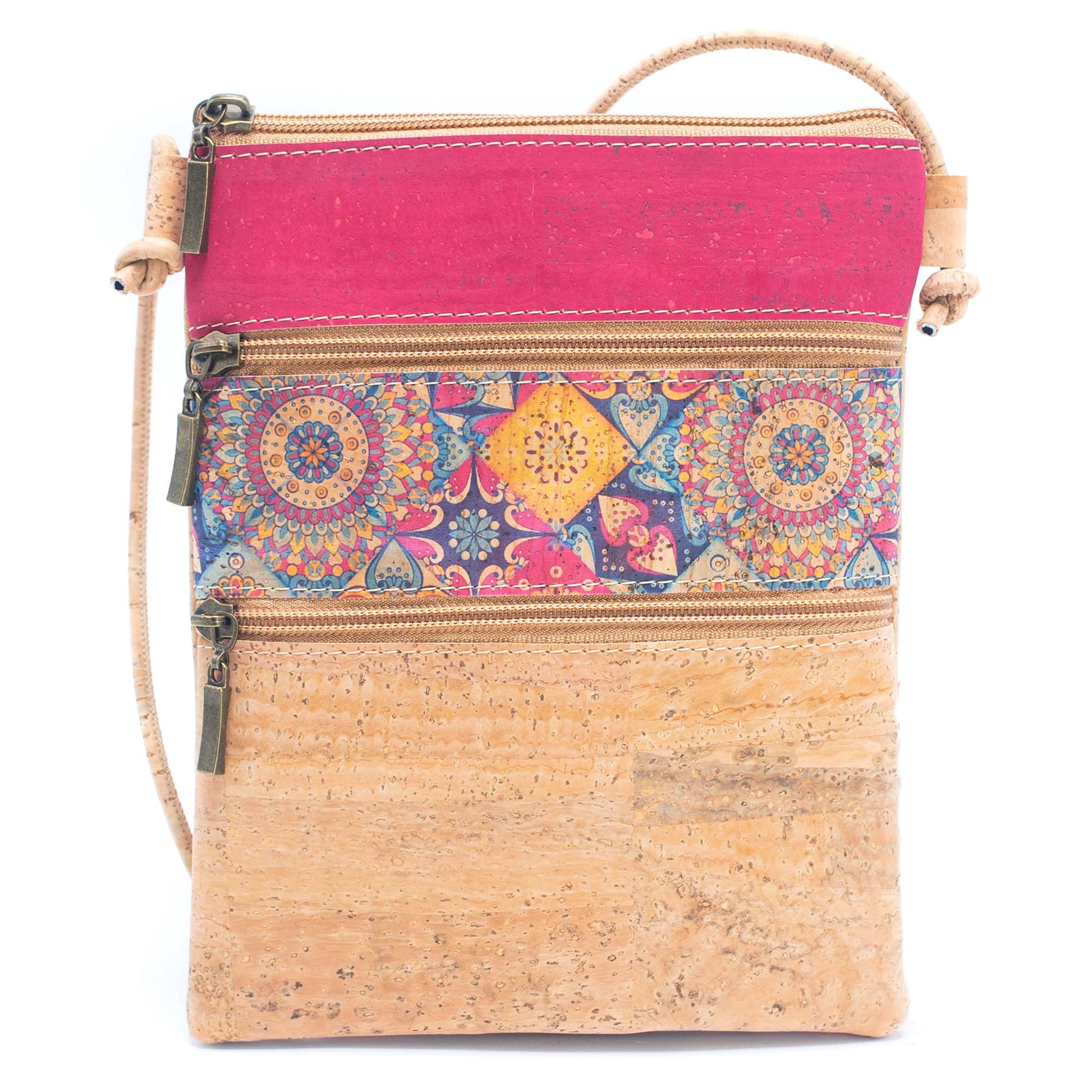 Cork Pattern stitching ladies cork zipper crossbody bag BAGP-208-3